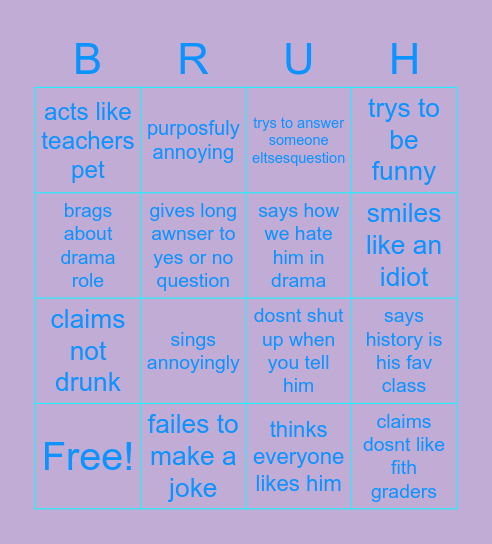 B word bingo card Bingo Card