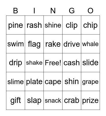 short and long a and i Bingo Card