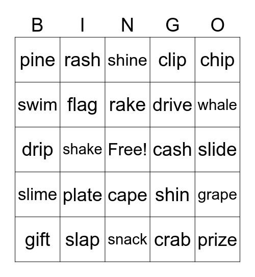 short and long a and i Bingo Card