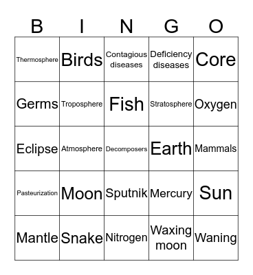 Primary Science Bingo Card