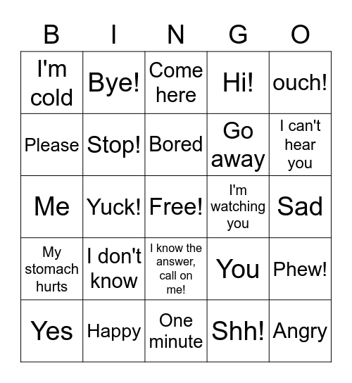 Nonverbal communication Bingo Card