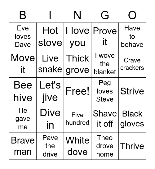 I Love Steve Rule (-ve) Bingo Card
