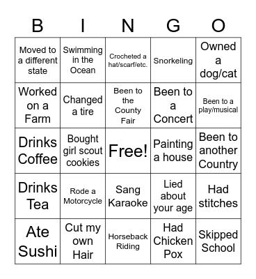 Things I've Done Bingo Card