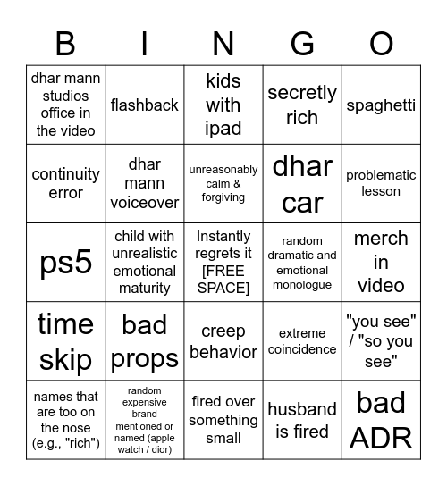 Dhar Mann Bingo v2 Bingo Card