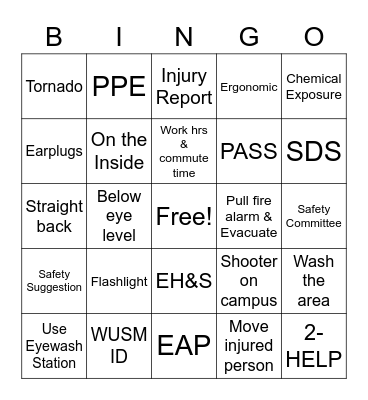 Safety Bingo Card