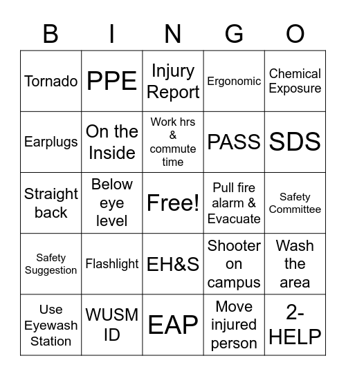 Safety Bingo Card