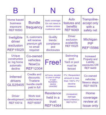NewCo/ NowCo Refresher Bingo Card