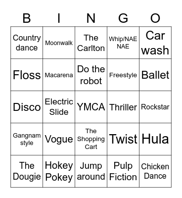 Dance Moves Bingo Card