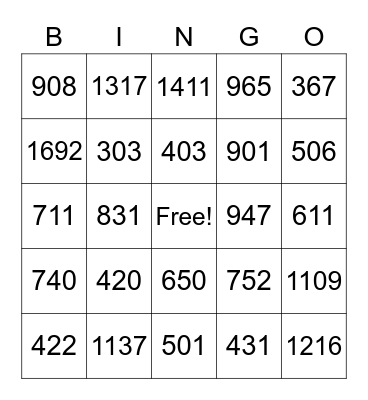 3 Digit Addition and Subtraction  Bingo Card Bingo Card