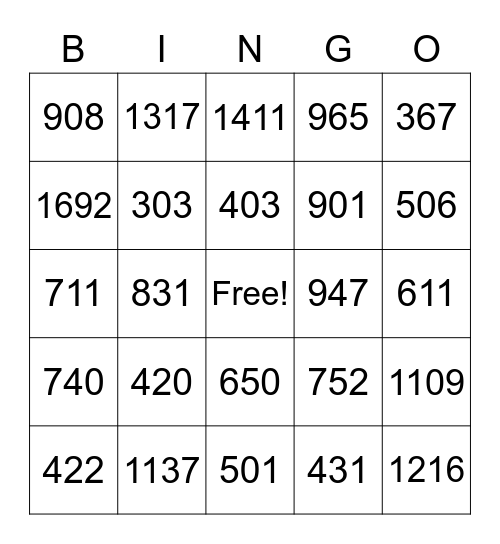 3 Digit Addition and Subtraction  Bingo Card Bingo Card