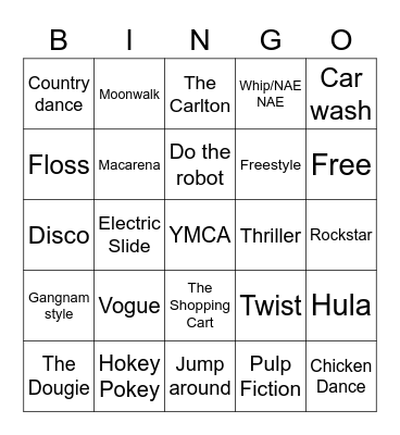 Dance Moves Bingo Card
