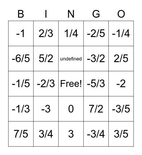 Slope Bingo Card