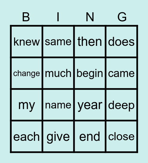 Word Work - 13B Bingo Card