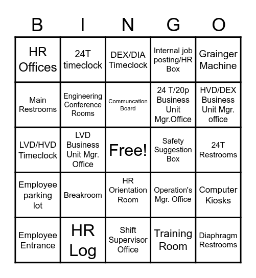 Orient Bingo Card