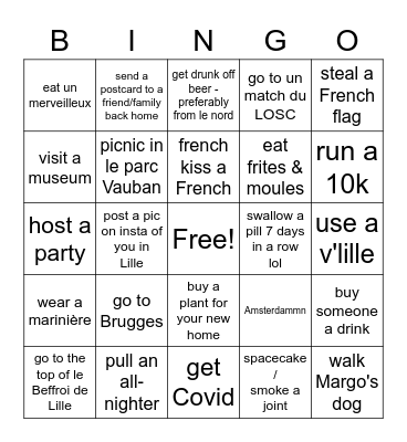 Erasmus Bingo Card