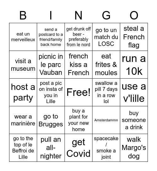 Erasmus Bingo Card