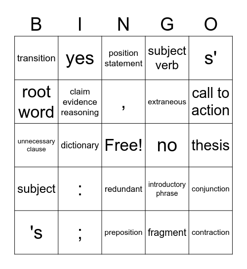 Untitled Bingo Card