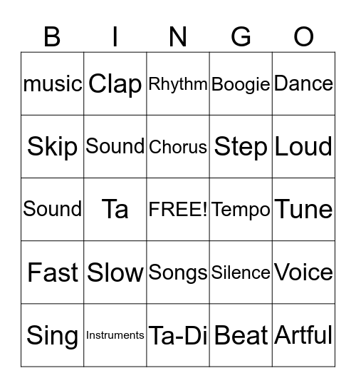 Music Bingo Card