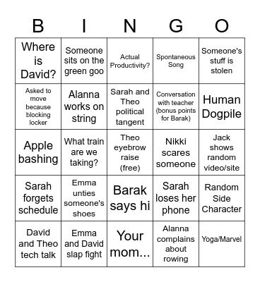 Red Lockers Bingo Card