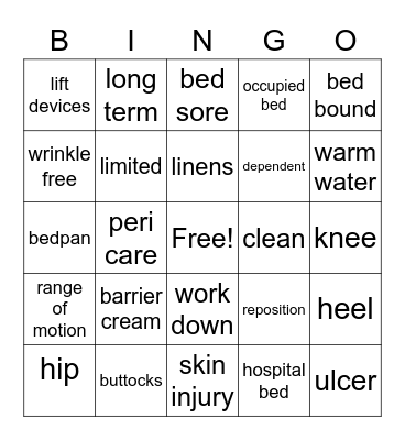 Bed Bound Bingo Card