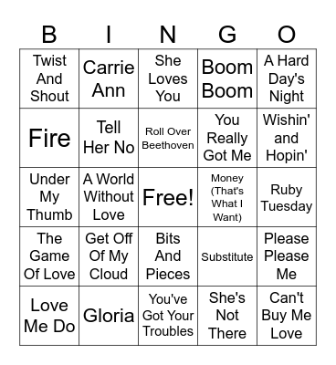 British Invasion Bingo Card
