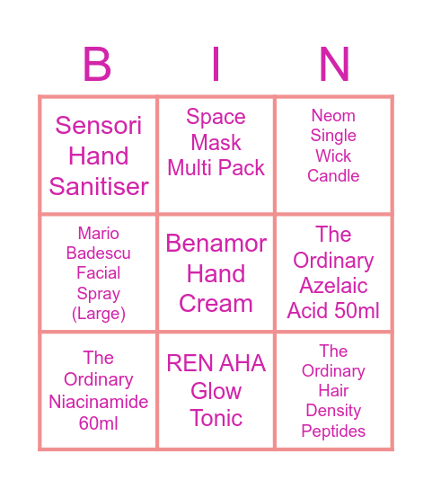 Beauty Bingo Card
