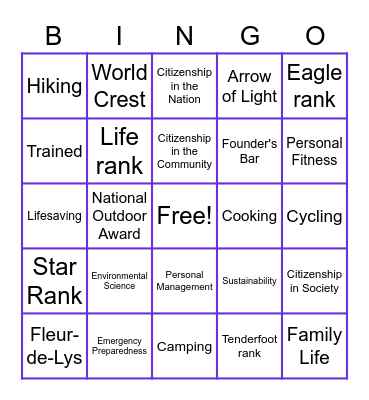 Scouts BSA Insignia 2 Bingo Card