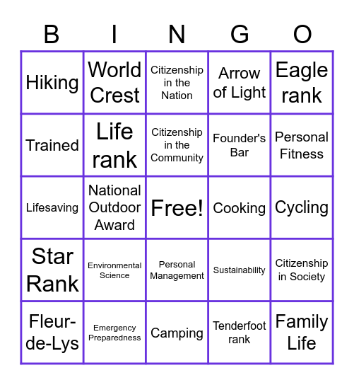 Scouts BSA Insignia 2 Bingo Card