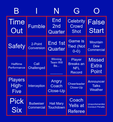 Super Bowl LVI Bingo Card