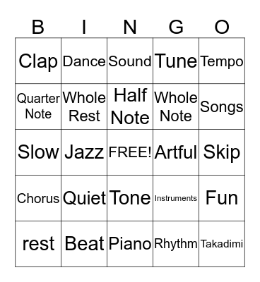 Music Bingo Card
