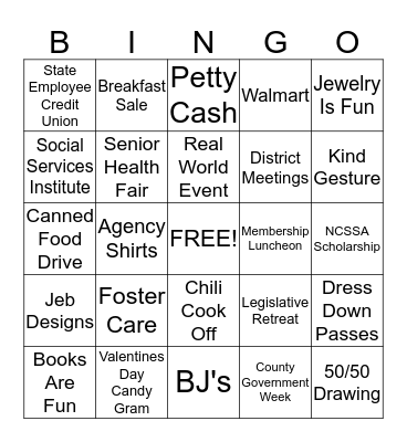 NCSSA BINGO Card