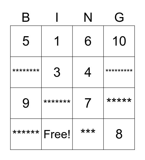 1-10 Bingo Card