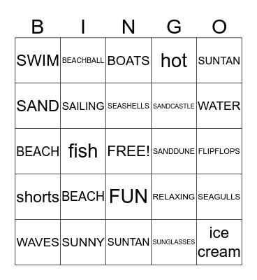 BEACH PARTY BINGO Card