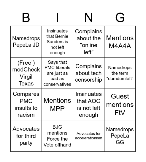 PepeLa BJG Bingo Round 2! Bingo Card