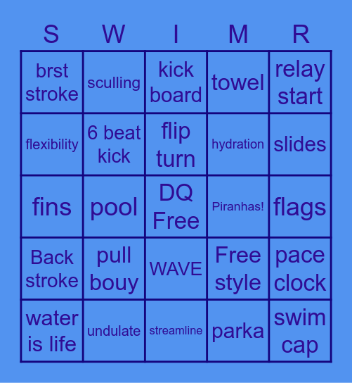 Piranha Swim Team Bingo Card