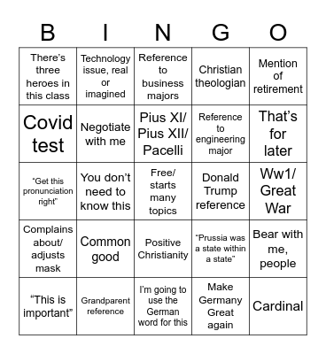 Dr. Hollerich Bingo Card