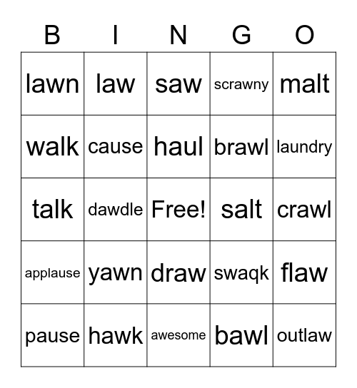 Vowel Team: au, aw, al Bingo Card