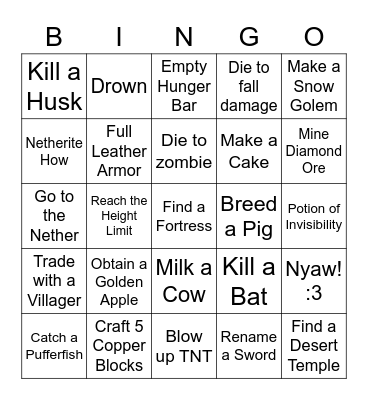 Minecraft Lockout Bingo Card