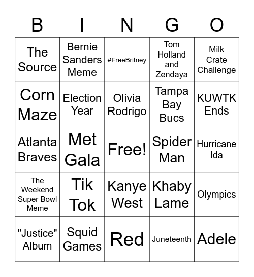 Best of 2021 Bingo Card