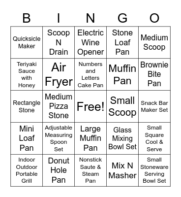 A Little Bit of Everything Pampered Chef Bingo Card