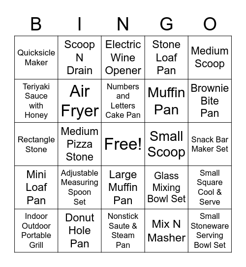 A Little Bit of Everything Pampered Chef Bingo Card