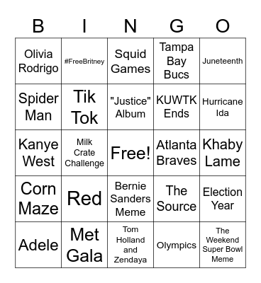 In 2021.... Bingo Card