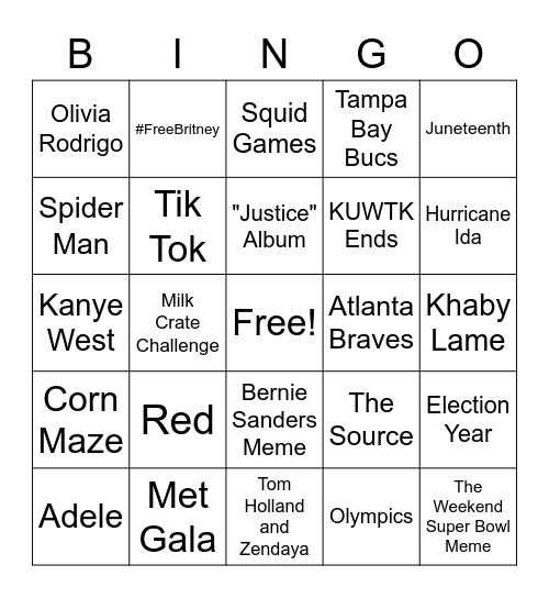 In 2021.... Bingo Card