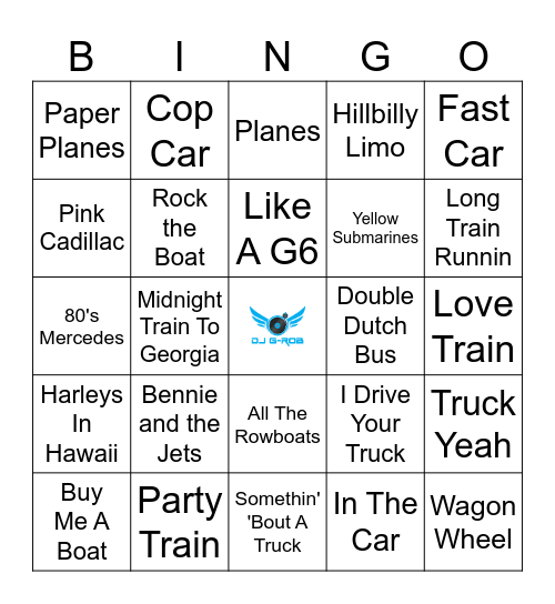 Planes, Trains and Automobiles Bingo Card