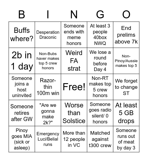 Zenosyne GW Bingo Card