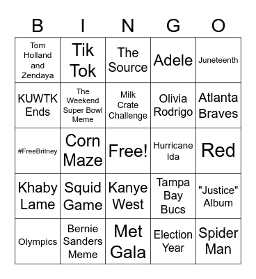 In 2021... Bingo Card