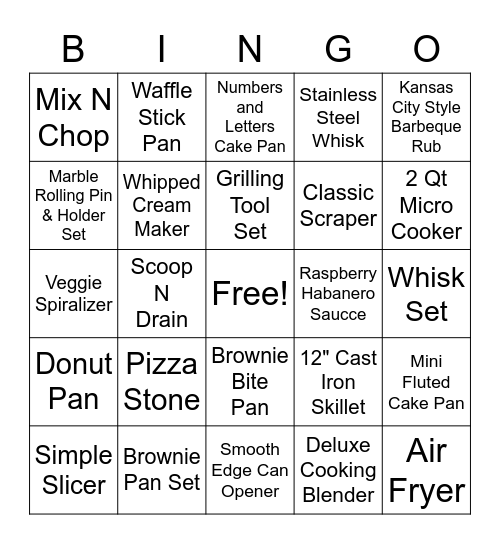 Pampered Chef Bingo - A Bit of Everything! Bingo Card
