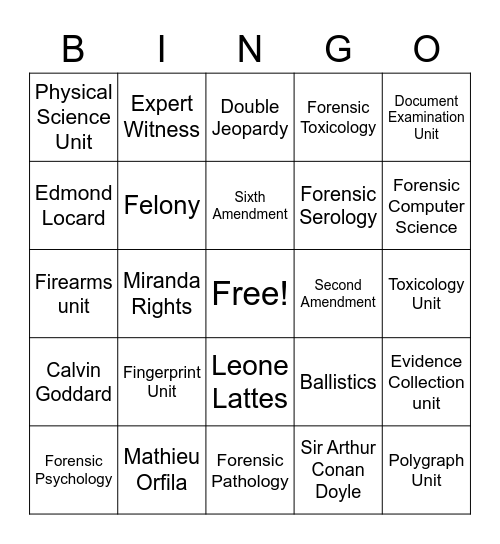 Intro to Forensic Science Bingo Card