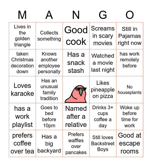 Team Mango Bingo Card