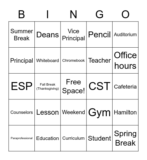 Franklin Bingo Card